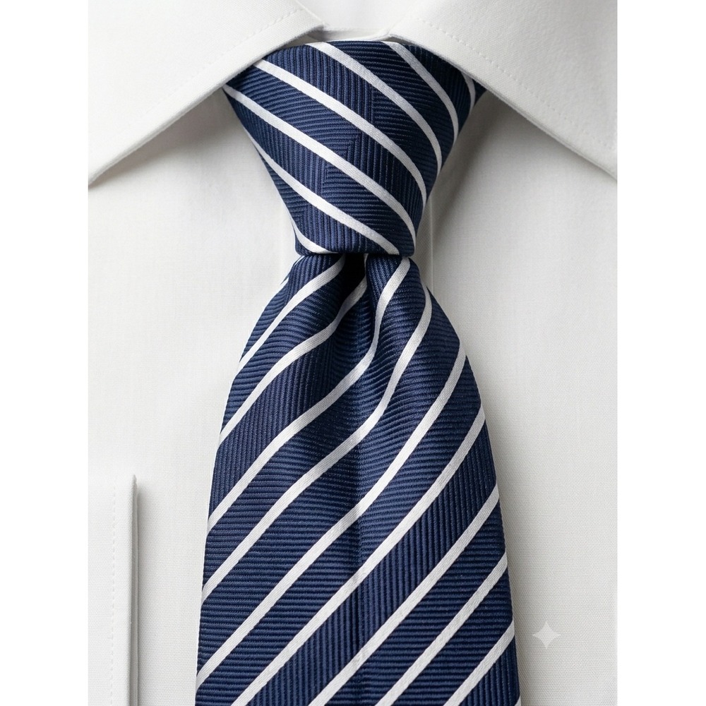 Haines & Bonner London Navy Blue White Striped Silk Tie 58.75"L 3.75"W